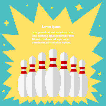 Skittles for bowling on a vintage background. Illustration white