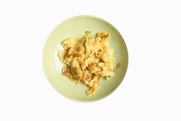 omelet in green dish isolated on white background