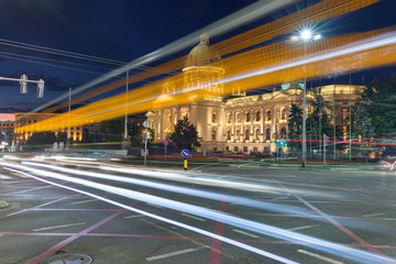 Light trails on crossroad in Belgrade at night