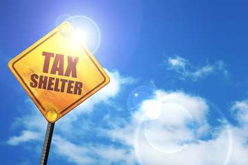 tax shelter, 3D rendering, a yellow road sign