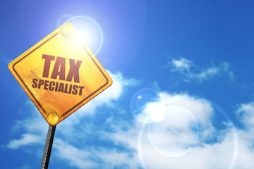 tax specialist, 3D rendering, a yellow road sign