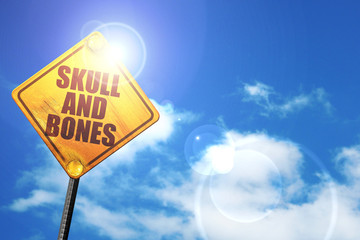 skull and bones, 3D rendering, a yellow road sign