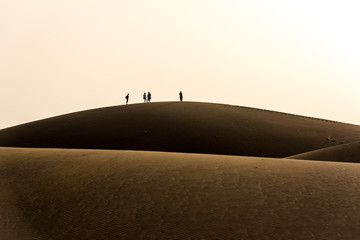 Fototapeta na wymiar People walking through the desert