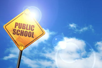 public school, 3D rendering, a yellow road sign