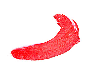 Red color lipstick stroke on white background