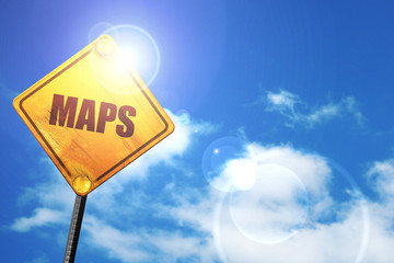 maps, 3D rendering, a yellow road sign