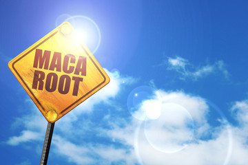 maca root, 3D rendering, a yellow road sign