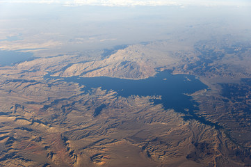 Lake Mead, the Hoover dam reservoir, from the air.