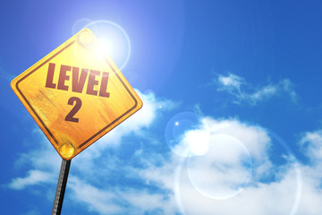 level 2, 3D rendering, a yellow road sign