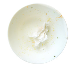 leavings on a white dish, isolate on white.