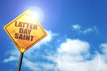 latter day saint, 3D rendering, a yellow road sign