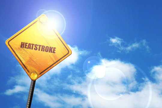 heatstroke, 3D rendering, a yellow road sign
