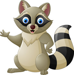 Cute raccoon cartoon waving