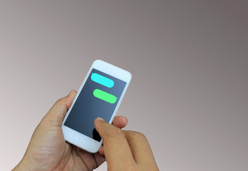 hand holding the smartphone with blank message template