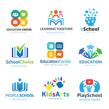 School logo set. Education logo collection. Kids learning logo.learning logo. creative idea logo design. vector logo template