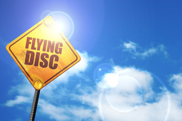 flying disc, 3D rendering, a yellow road sign