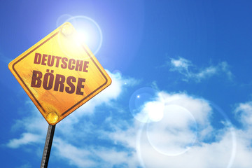 Deutsche borse, 3D rendering, a yellow road sign