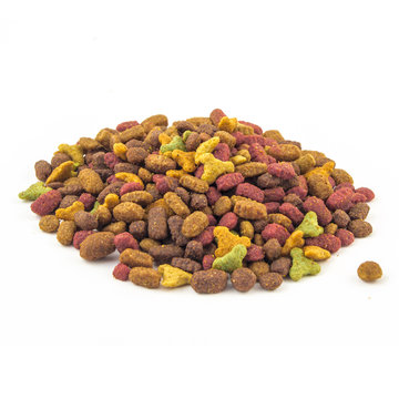 dry cat food on a white background