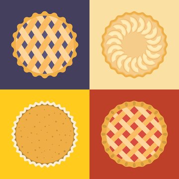 Pie Icon Set, Raspberry, Cherry, Blackcurrant, Apple, Pumpkin, Flat Design, Set 2