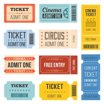Vintage Tickets in different style,flat design set 4