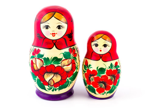 Russian nesting dolls. Babushkas or matryoshkas. Set of 2 pieces
