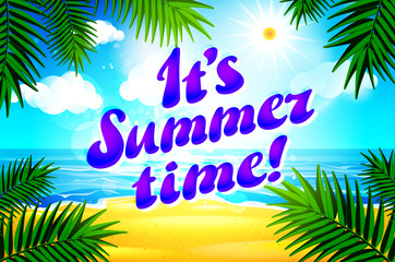 Fototapeta na wymiar Beautiful landscape with text Summer time. Summer Time Lettering. Bright, colorful background. Summer vacation. Summer illustration with text. vector