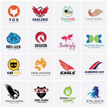 Animal logo collection,Bird Logo,Eagle logo,Owl logo,fox logo,lion logo,monkey logo,horse logo,fish logo,pet shop logo,octopus,pig,money logo,rabbit logo,butterfly logo,pet logo,Vector logo template
