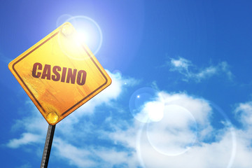 casino, 3D rendering, a yellow road sign