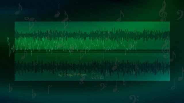 Green audio waveforms background