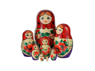 Russsian nested dolls set on a white background