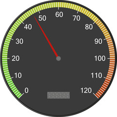 Speedometer or tachometer with arrow. Colorful vector illustration