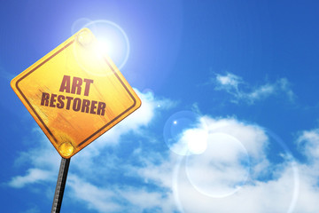 art restorer, 3D rendering, a yellow road sign