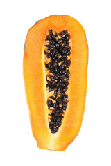 Half sliced papaya isolated on white