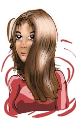 Fotobehang Inkt tekening van vrouw ingekleurd © emieldelange
