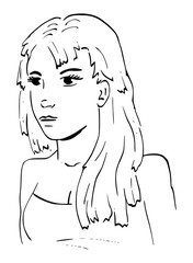 Tiener meisje - lijntekening zwart en wit