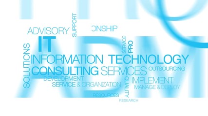 Information technology consulting IT computer text tag cloud video blue words animation