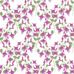 Floral seamless pattern in retro style, cute cartoon flowers white background