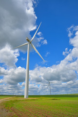 Fototapeta premium Wind turbines farm in the fields