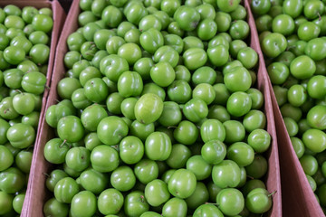 Myrobalan or cherry plum  for sale at city market. Baku. 