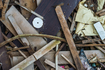 Pile of wooden and metal scrap