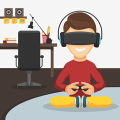 Boy in virtual reality glasses