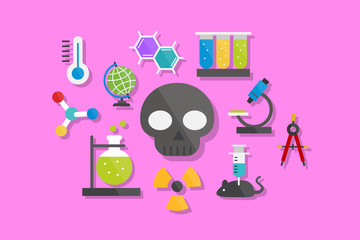 Science and Chemistry Icons Flat Design Vector Illustration Element Icons Set