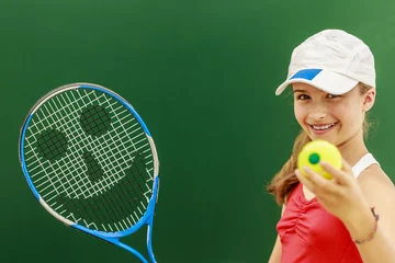 Fotobehang Tennis - beautiful young girl tennis player © Gorilla