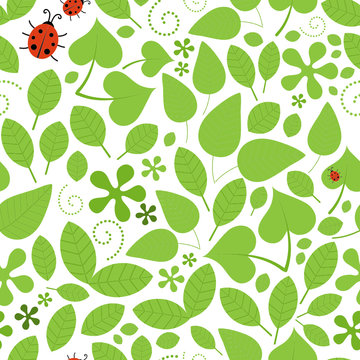 Leaves and Ladybirds Seamless Vector Pattern