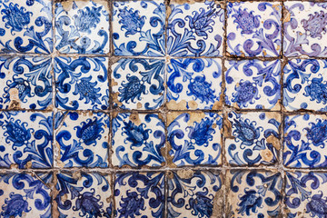 Texture of traditional Portuguese tiles on the wall