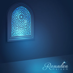 Ramadan Kareem Mosque window for islamic vector greeting background