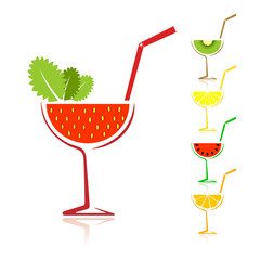 Background design with strawberry and lemon fruit drinks