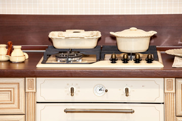 Modern kitchen and stove close up view