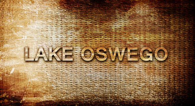 Lake Oswego, 3D Rendering, Text On A Metal Background