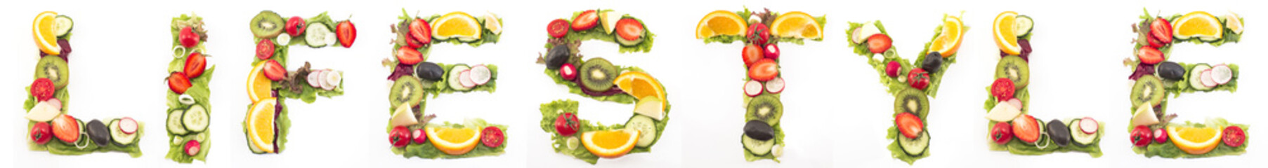 Word lifestyle made of salad and fruits